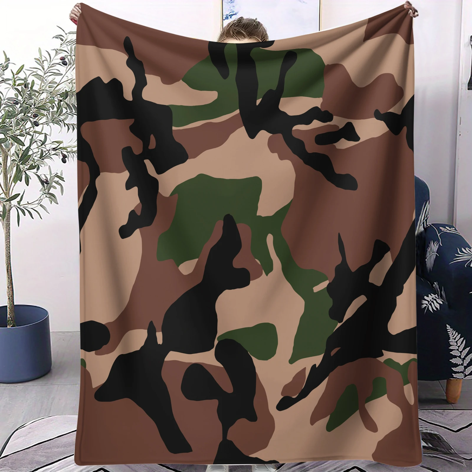 Decorative Camouflage Throw Blanket Military Style Picnic Couch Cozy Indoor Outdoor Decor Gift for Him and Her