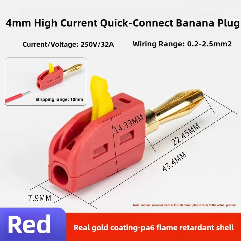10PCS 4mm Banana Plug High Current Quick Connect Gold-plated Banana Connector 32A Electrical Test