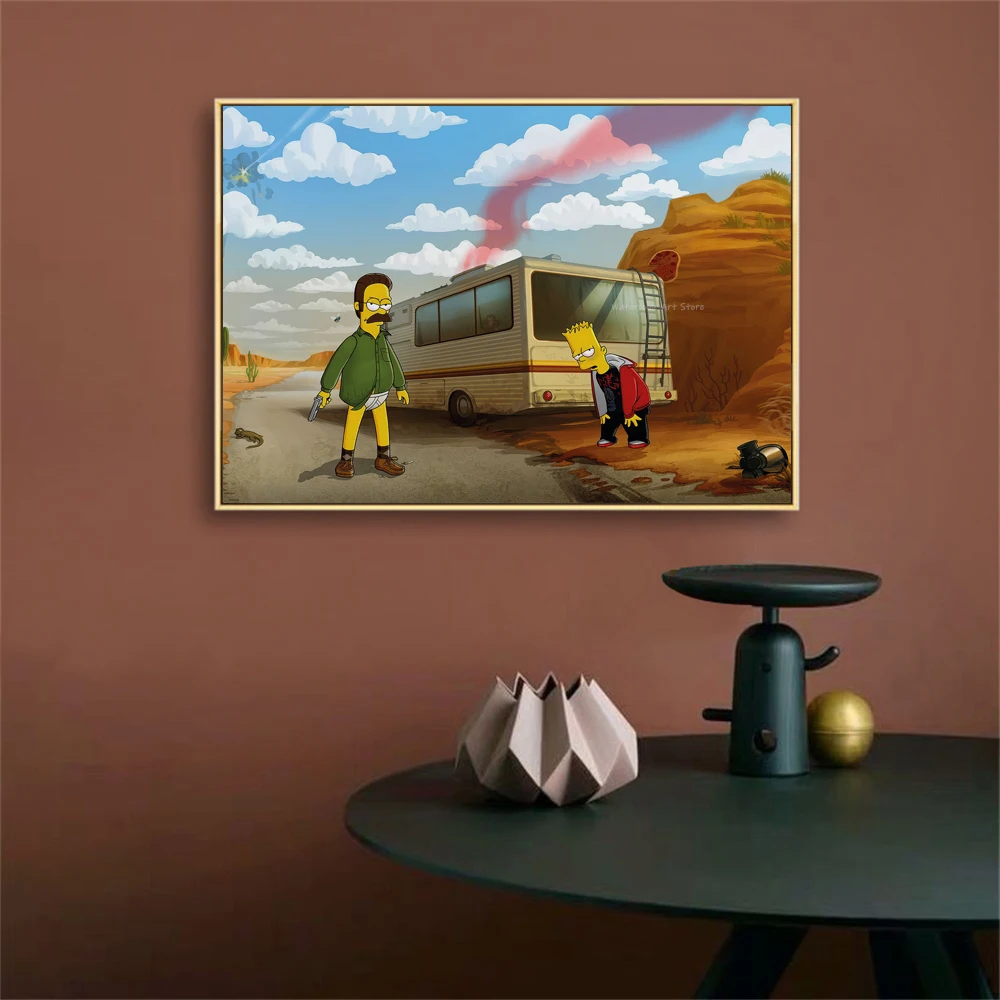 Disney Simpson Poster Funny Breaking Bad Canvas Painting Funny Bart Simpson Wall Art Prints Living Room Bedroom Home Decor