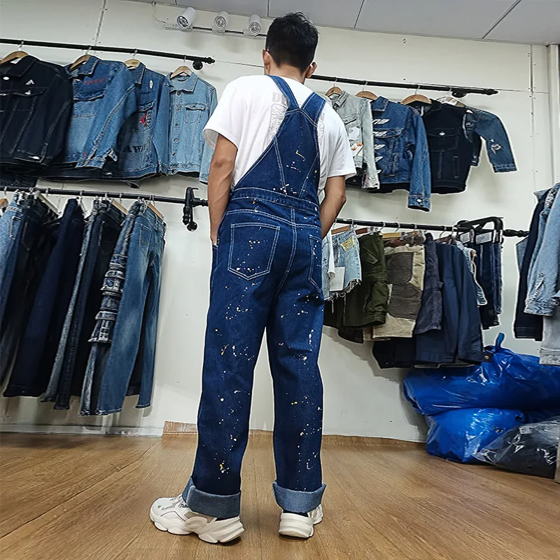 Fashion American Cowboy Bibs Loose Baggy Plus Size Jumpsuits Youngth Men Women Denim Paint Personalized Overalls Trousers