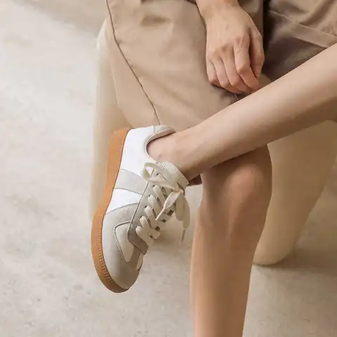 BEAUTODAY Vintage Casual Sneakers Dam Syntetiskt Läder Sneakers Rund Tå Snörning Kvinnliga Platta Promenadskor Atletiska Skor 29801S 10 best sales vintage Havana-sneakers - №7