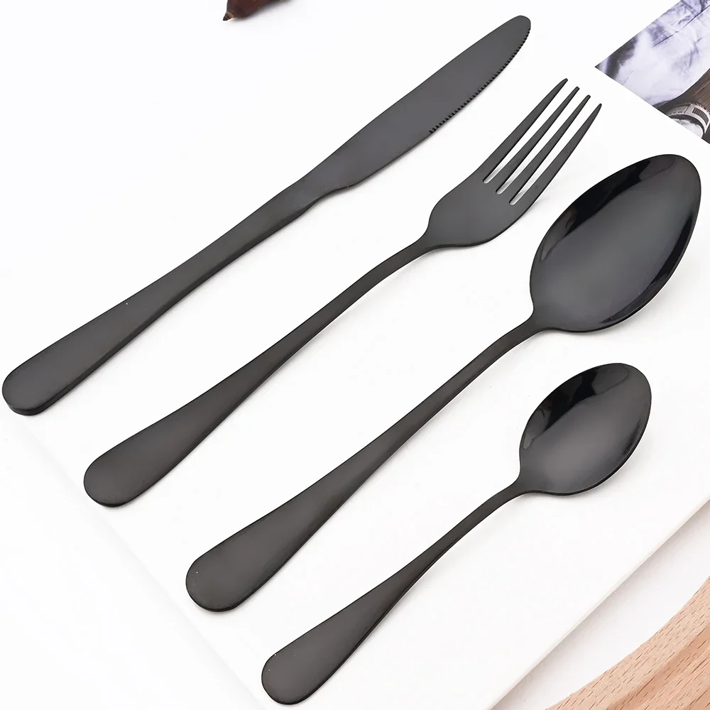 Mirror 4-piece Set Black Cutlery Set Stainless Steel Dinnerware Knife Fork Spoon Silver Tableware Western Kitchen Supplies Set