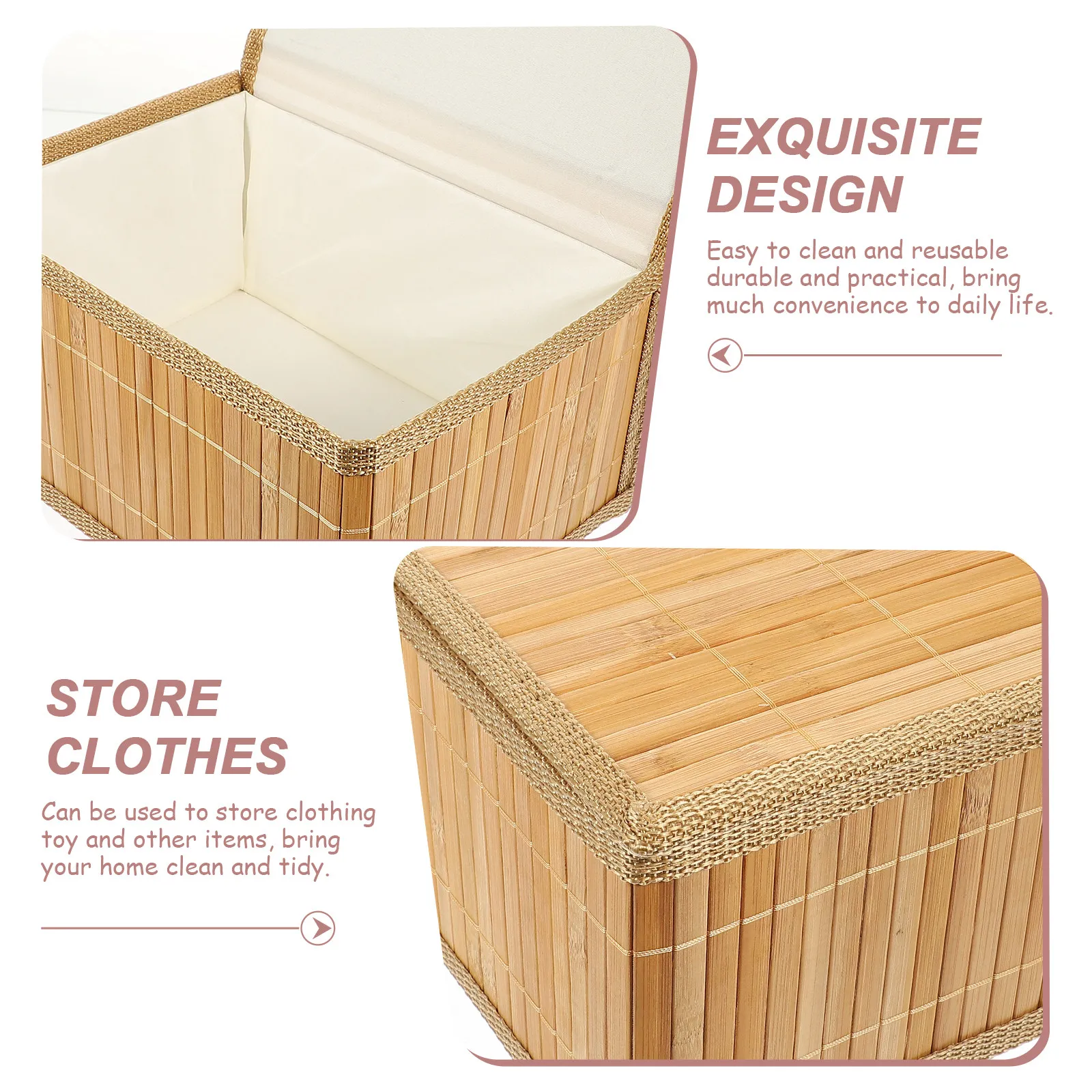 

3Pcs Storage Basket Bamboo Desktop Bin for Snacks Fruits Cosmetics Multipurpose Home Organizer Reusable Non-Woven Lined