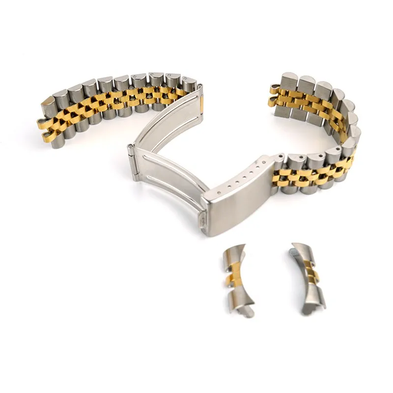 Jubilee 18mm 19mm 20mm 316L Stainless Steel 2 Tone Gold Curved End Watch Strap Band Bracelet Fit for RLX SKX Watch