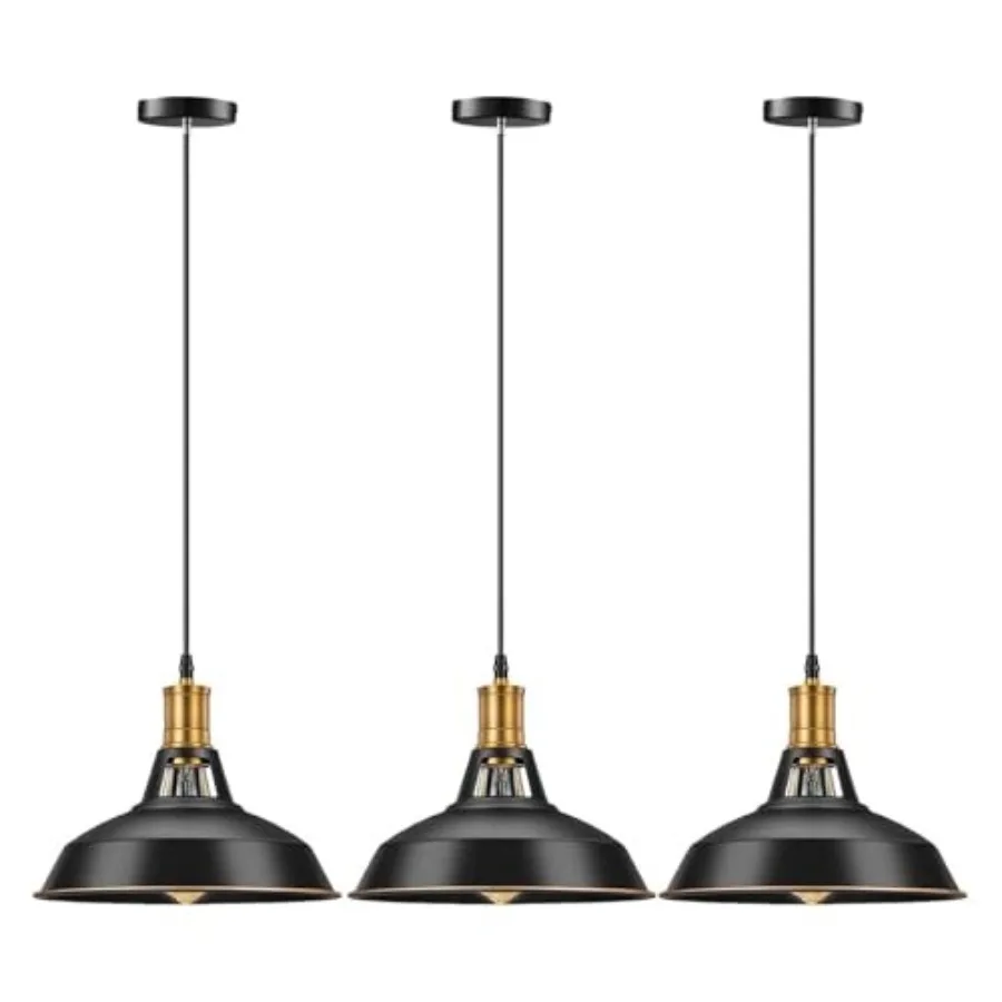 Farmhouse Style Industrial Pendant Light, Vintage Barn Hanging Pendant Lighting, Modern Pendant Lamp Fixture 3 Pack, Oil Rubbed