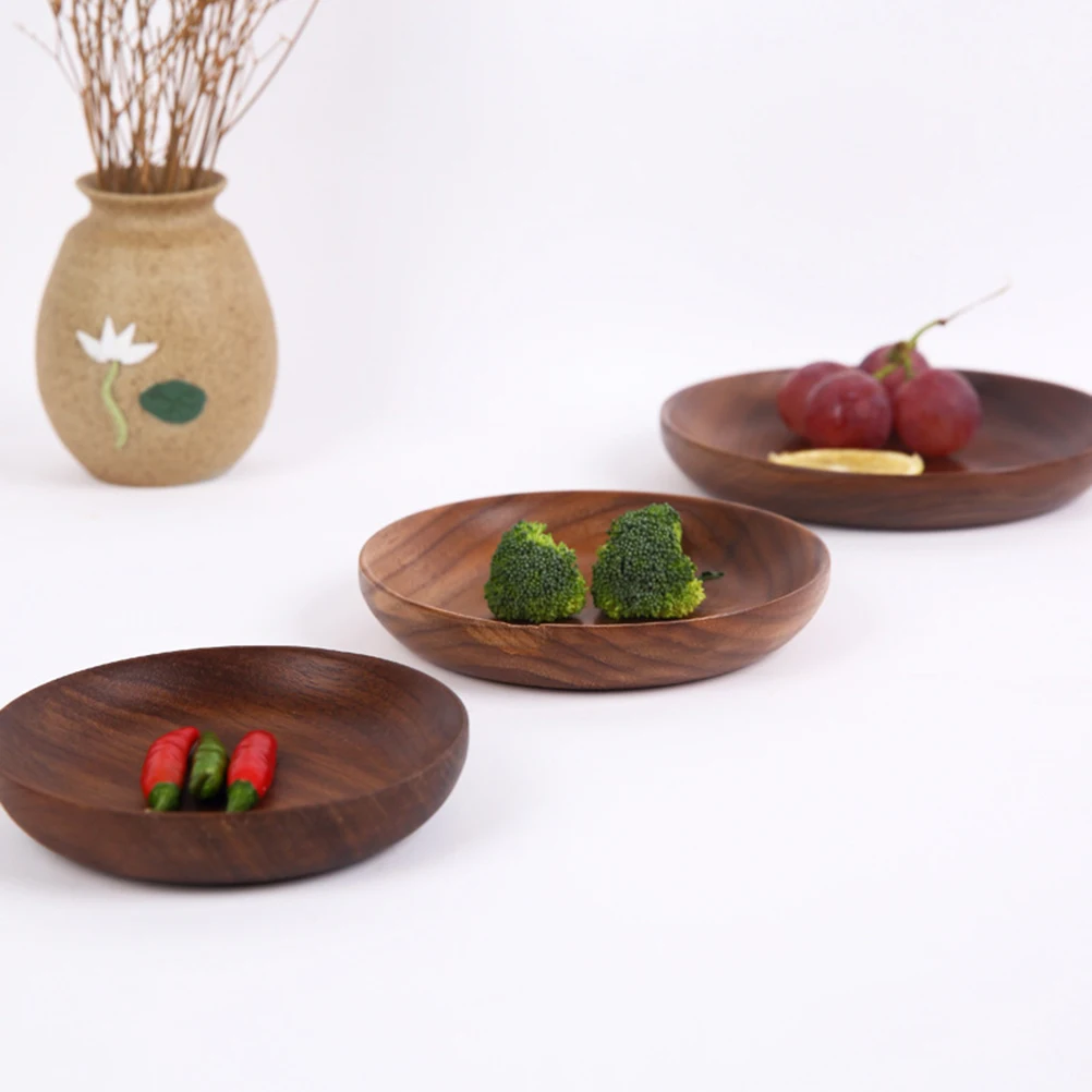 

Creative Natural Wooden Tray 15X15Cm Food Serving Plate Round Fruit Bread Snack Dishes Coaster Tea Coffee Platter Brown Safe For