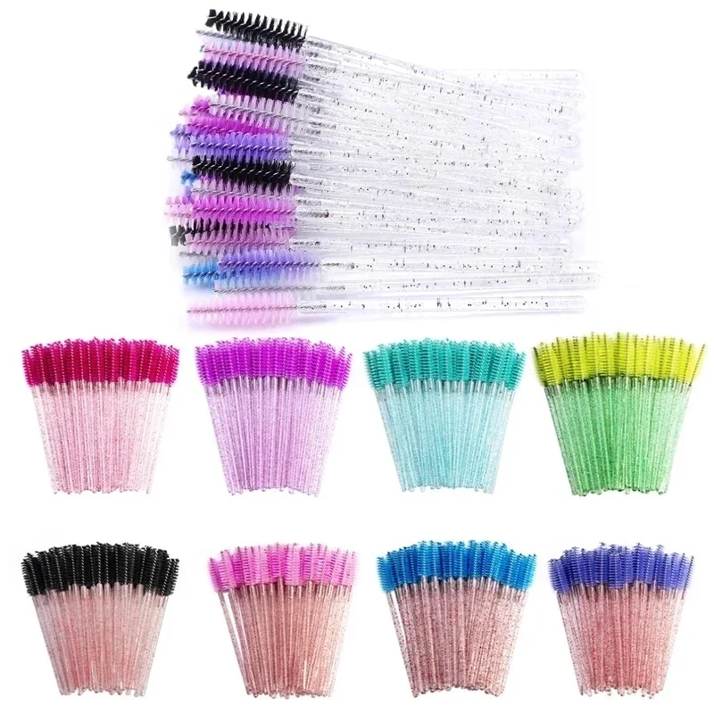 50개입 일회용 속눈썹 브러쉬 크리스탈 눈썹 브러쉬 마스카라 완드 아이래쉬 화장품 속눈썹 연장 메이크업 도구