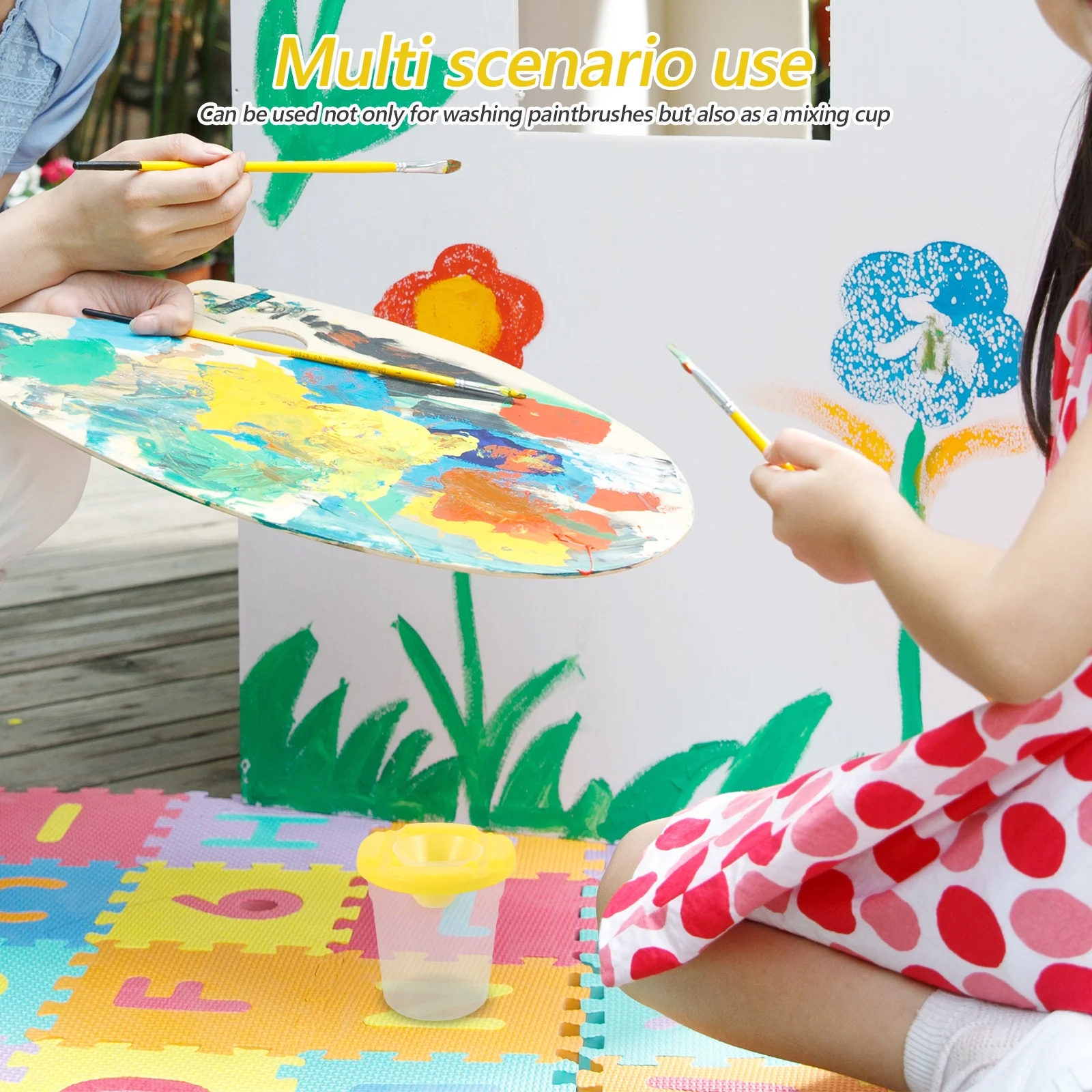 

1Set Paint Brush Washer Cup Leakproof Lightweight Plastic Cup for Kids Painting Set Color Mixing Tool Paint Kit for Kids