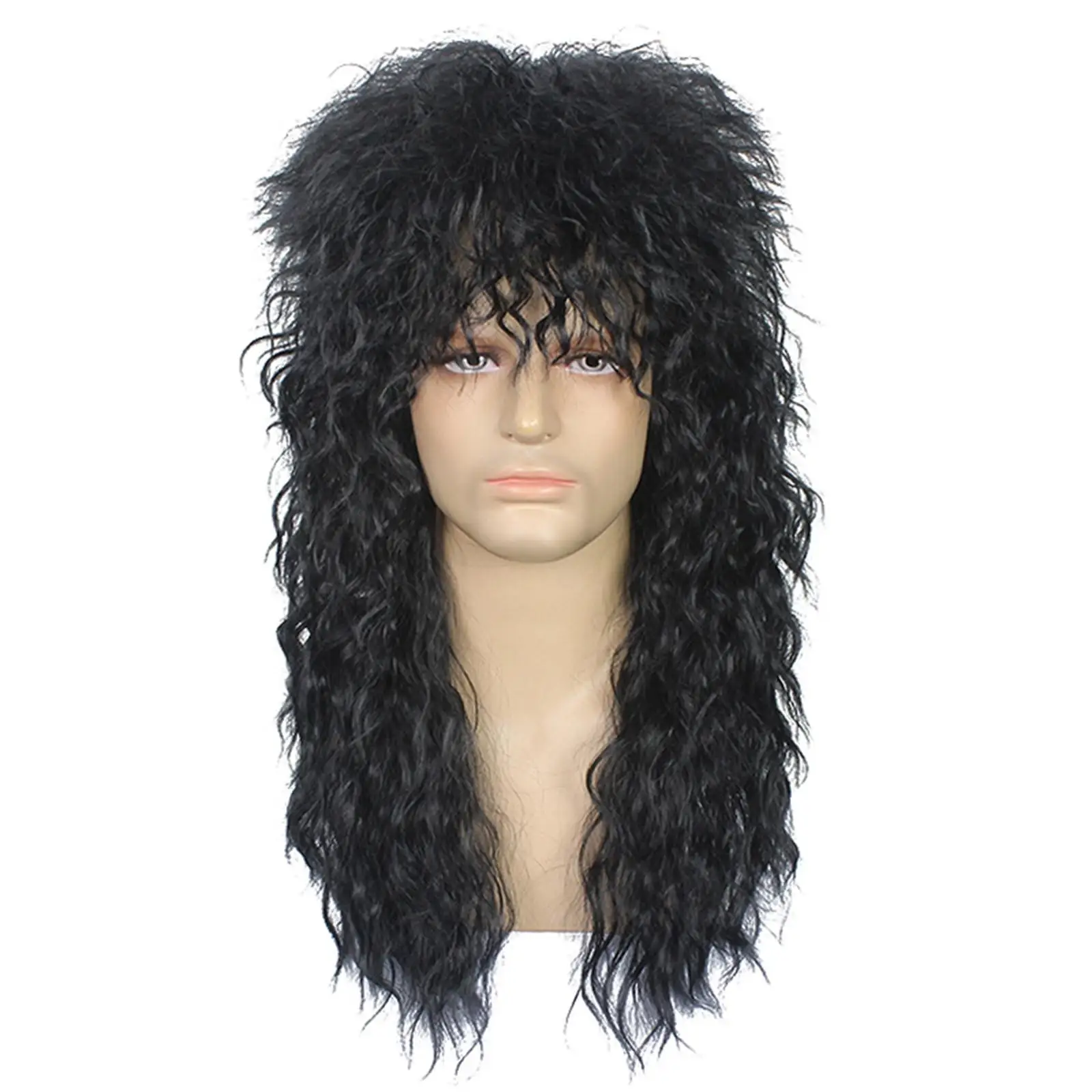Rocker Star Wig 80s Long Curly Black Cosplay Wig for Halloween Party Fancy Dress Up Realistic Stage Costume Accessory Gift