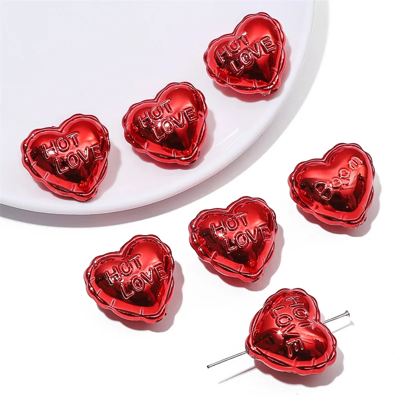 4pcs Heart Shaped Acrylic Beads 27mm Valentine\'s Day Peach Heart Creative Painted Spacer Beads for Jewelry Making DIY Bracelet