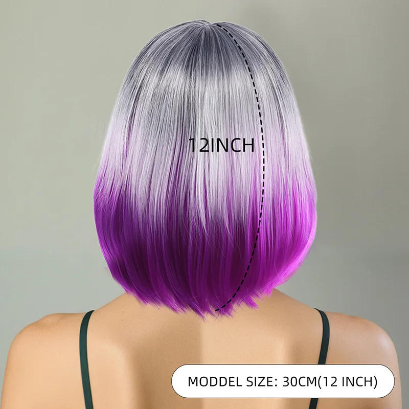 Perruque européenne et américaine cheveux courts raides couleur Anime perruque ensemble avec Bang Bob coiffure dégradé cheveux courts bandeau synthétique
