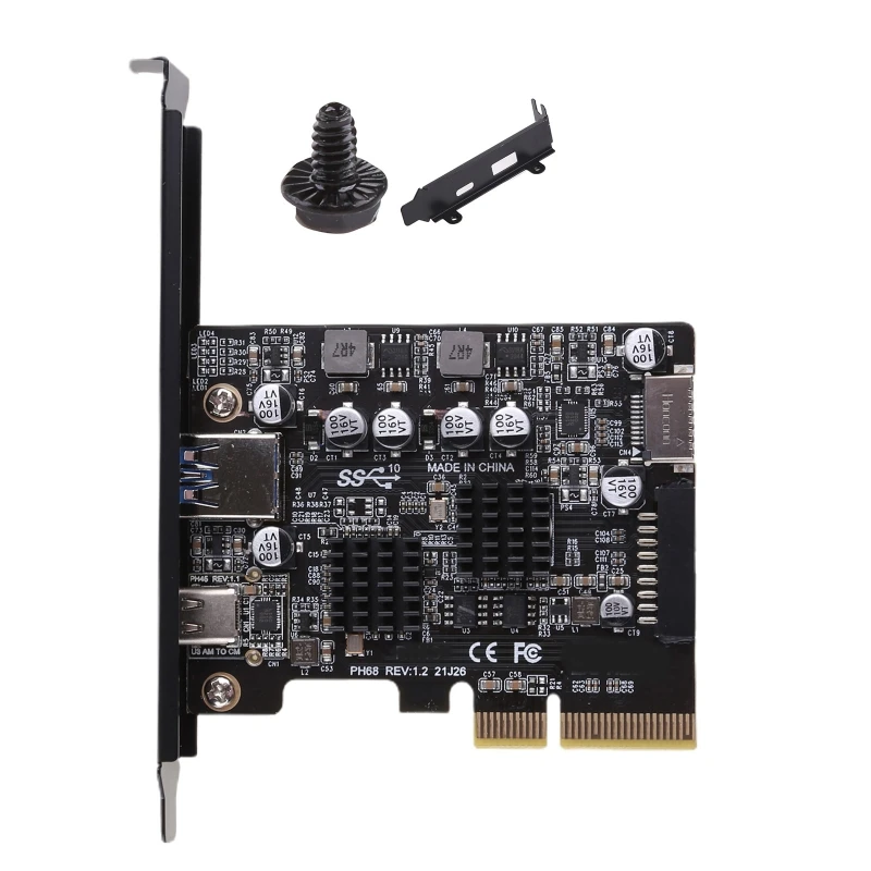 2 Ports PCI-E 4X to USB 3.2 Gen 2 A Type C Expansion Card front Type E 19P/20P Connector 10Gbps Full Speed Transmisson