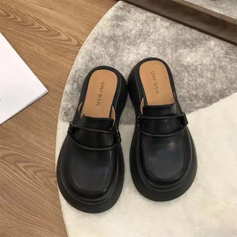 

Fashion Retro Large Head Women's Slippers Thick Bottom Women's Bag Head Half Slippers Vulcanized Shoes