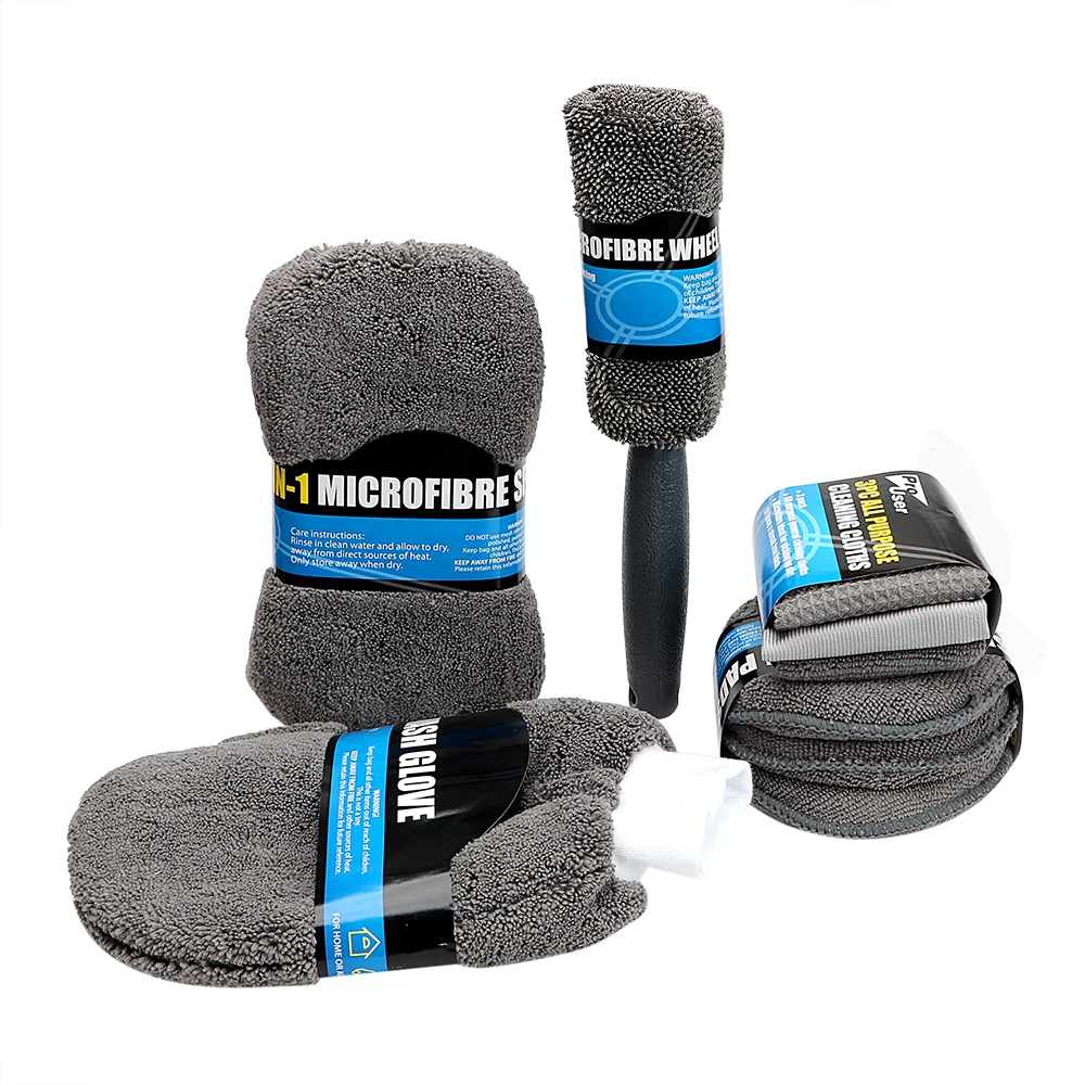 

9 шт. в комплекте 3 полотенца из микрофибры, 3 накладки-аппликаторы, губка для мытья, перчатка для мытья, набор для чистки автомобильной мойки с микрофиброй