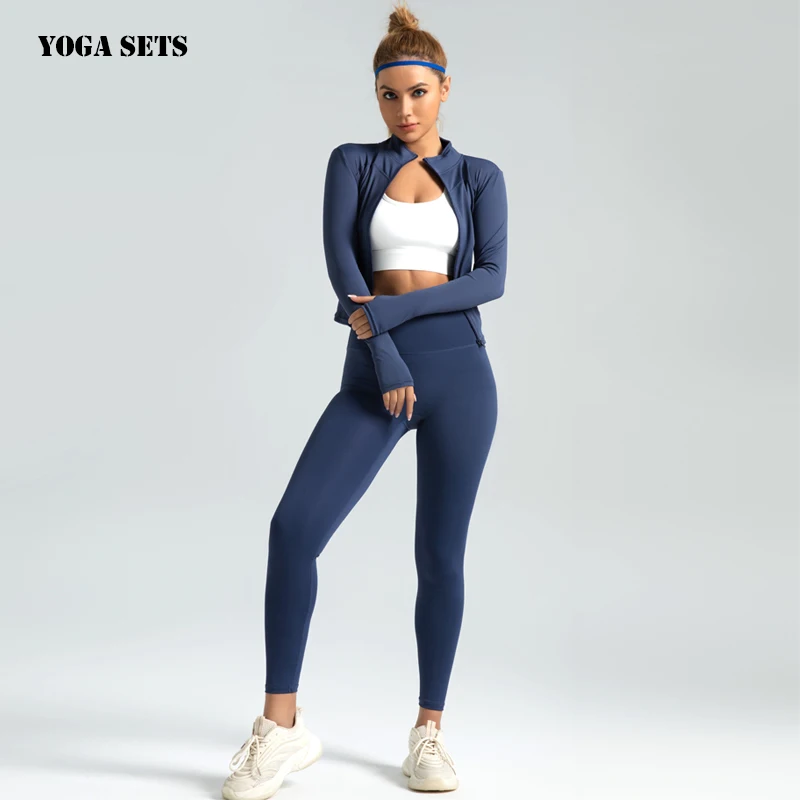 Women\'s Fitness Yoga Jacket Elastic Zipper Jacket High Waist Tight Hip Pants Quick-drying Sports Suit Women\'s tracksuit Winter