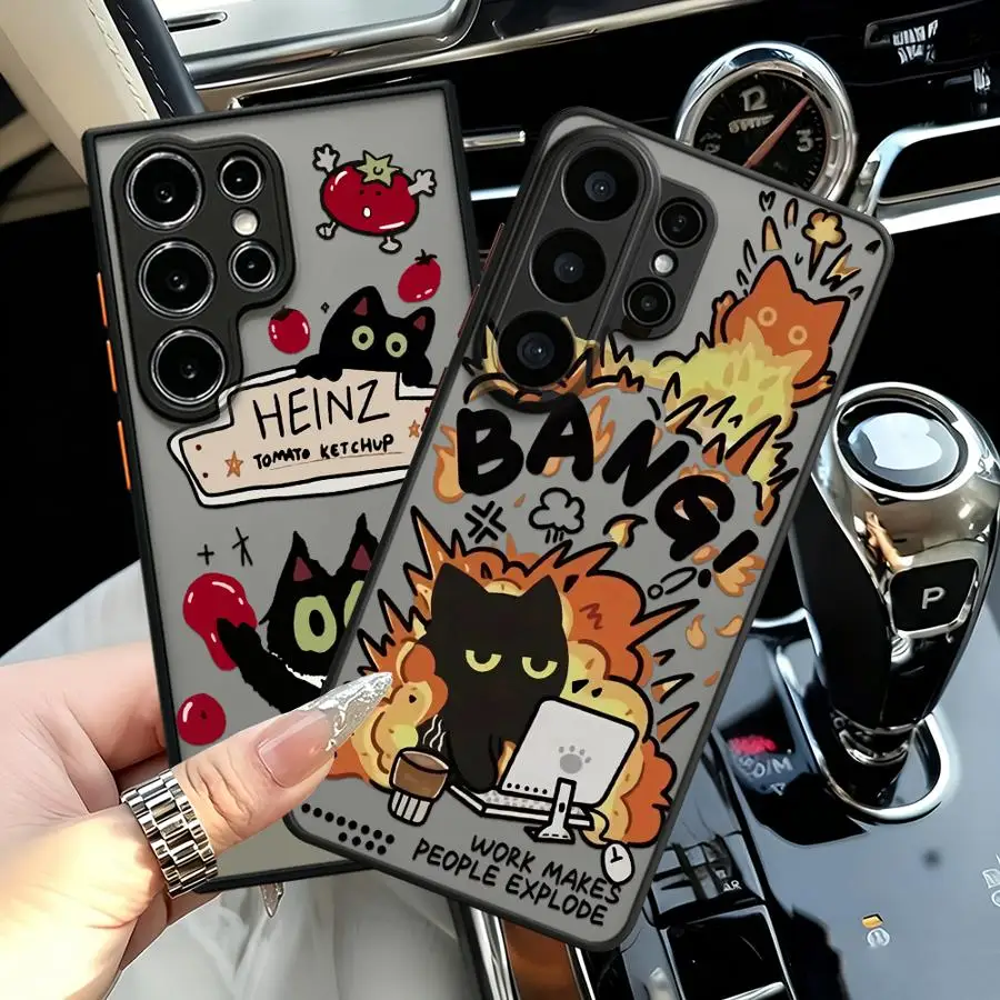 Tomato Sauce Black Cat Funda Back Phone Cover Case for Samsung Galaxy S26 S21 S20 FE Note 20 Ultra 10+ S24 Plus S25 Ultra S22