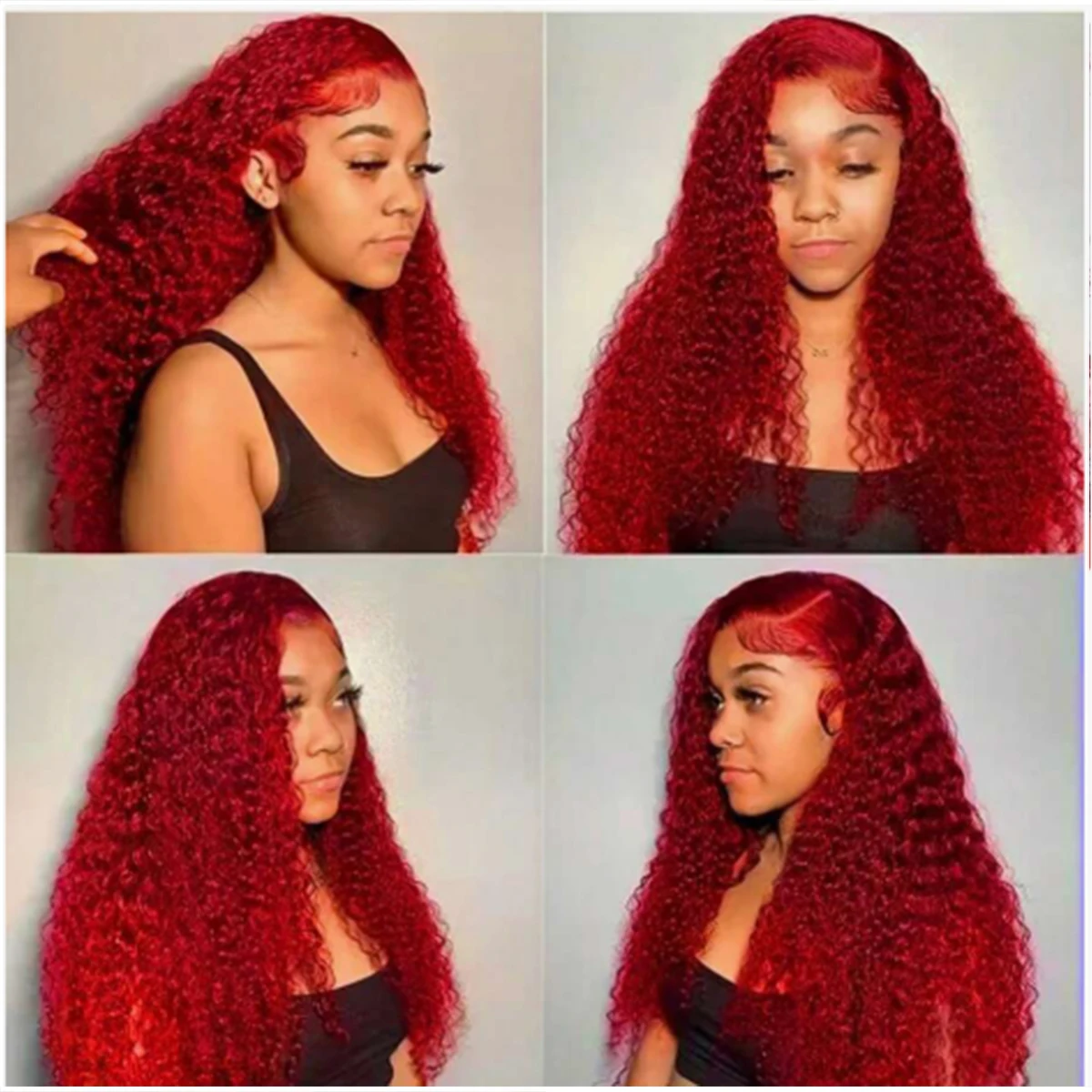 密度200 レッドカーリー人毛ウィッグ 40インチ 13x4 HDレースフロントウィッグ 100%ブラジリアンディープウェーブウィッグ 黒人女性用 生え際処理済み