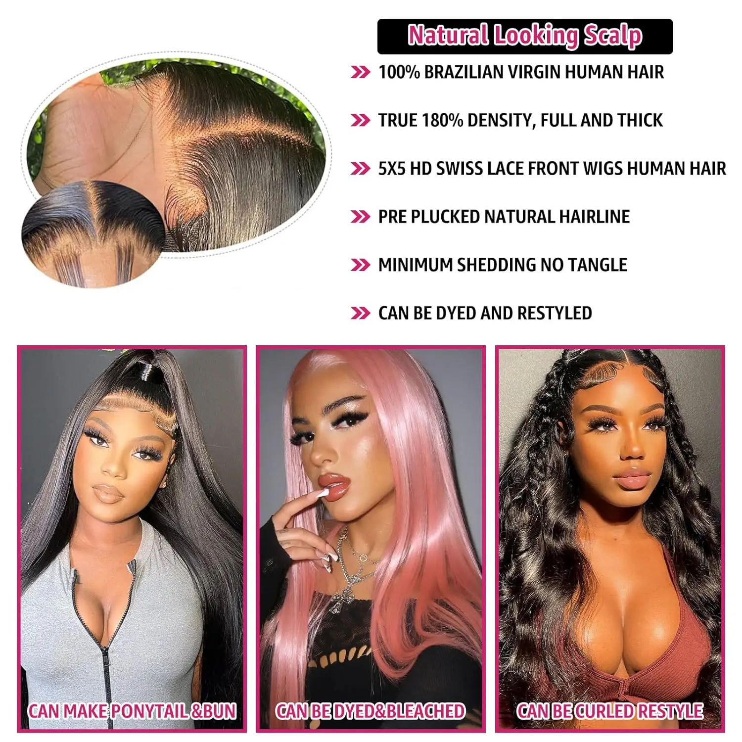 Glueless Wig Human Hair 6X4 5X5 Pre Cut Lace Closure Human Hair Wigs Brazilian Ready To Wear Straight Lace Wig Human Hair 180%