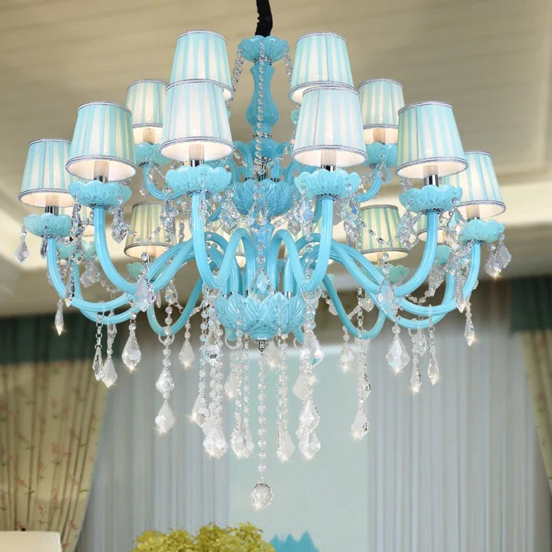 TINNY Blue Crystal Pendent Lamp Luxurious Candle Lamp Warm Living room and bedroom Children's Room Restaurant KTV Chandelier