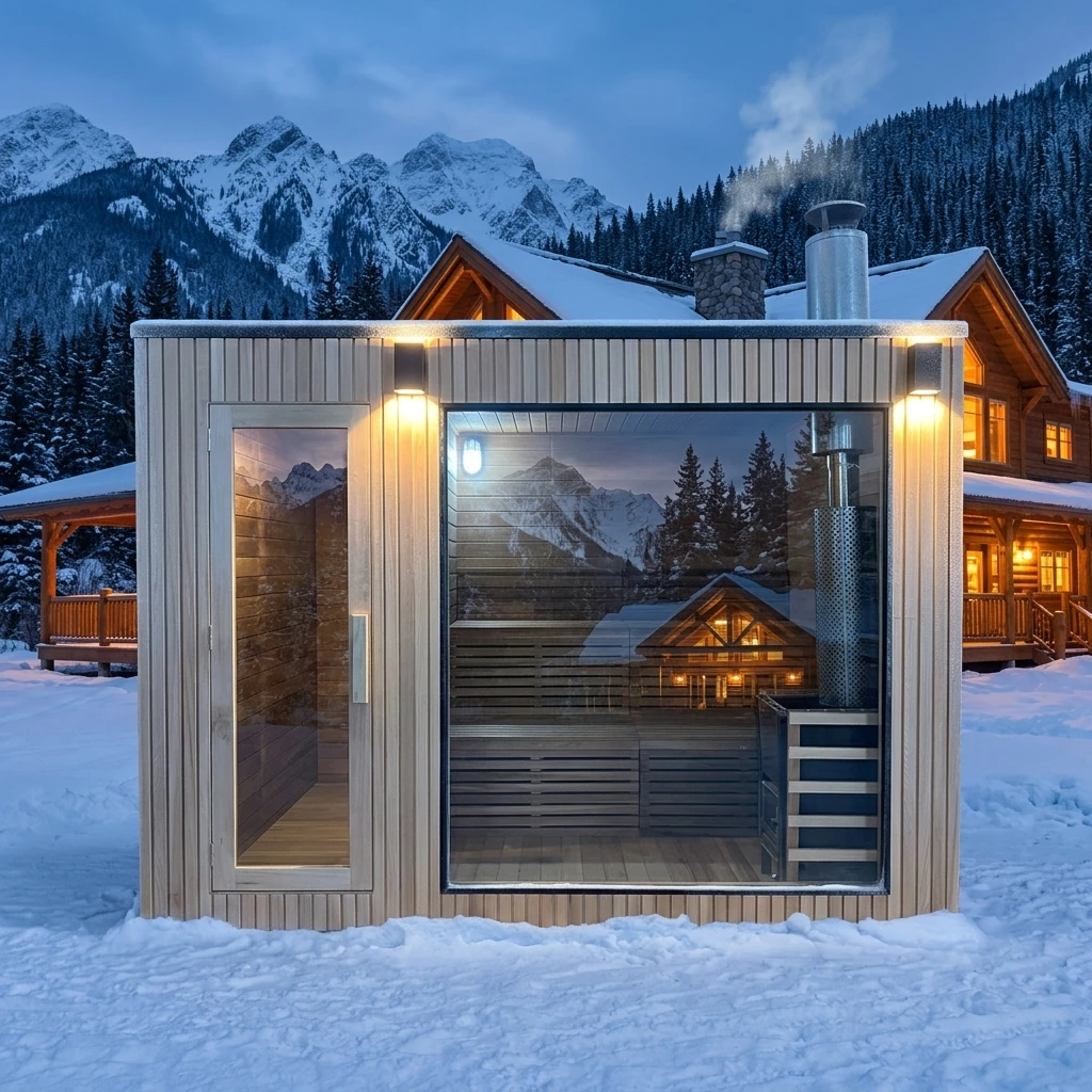 Modern Outdoor Large Sauna Design Indoor Outdoor Wooden Dry Sauna Shower Combo Wood Burning Stoves