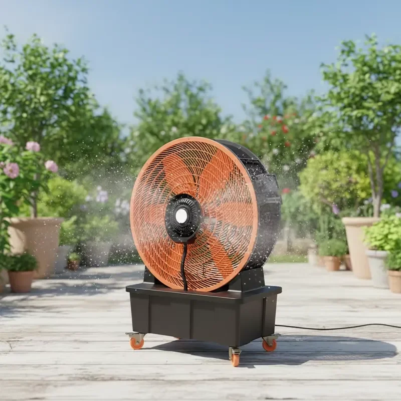 for High Quality Mobile Spray Fan with Water Tank Diameter 0.95-1m Vertical Industrial Fan for Outdoor Factory Warehouses