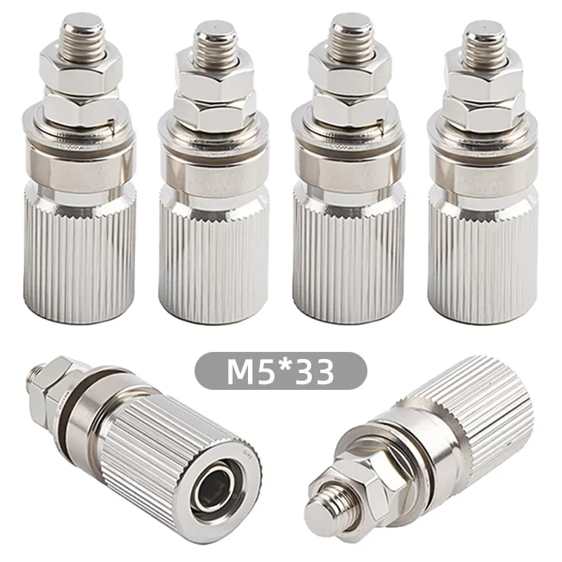 M5 x 33mm Binding Post, Nickel Plated Copper Ground Terminal, 40A High Current Panel Mount with 4mm Banana Socket