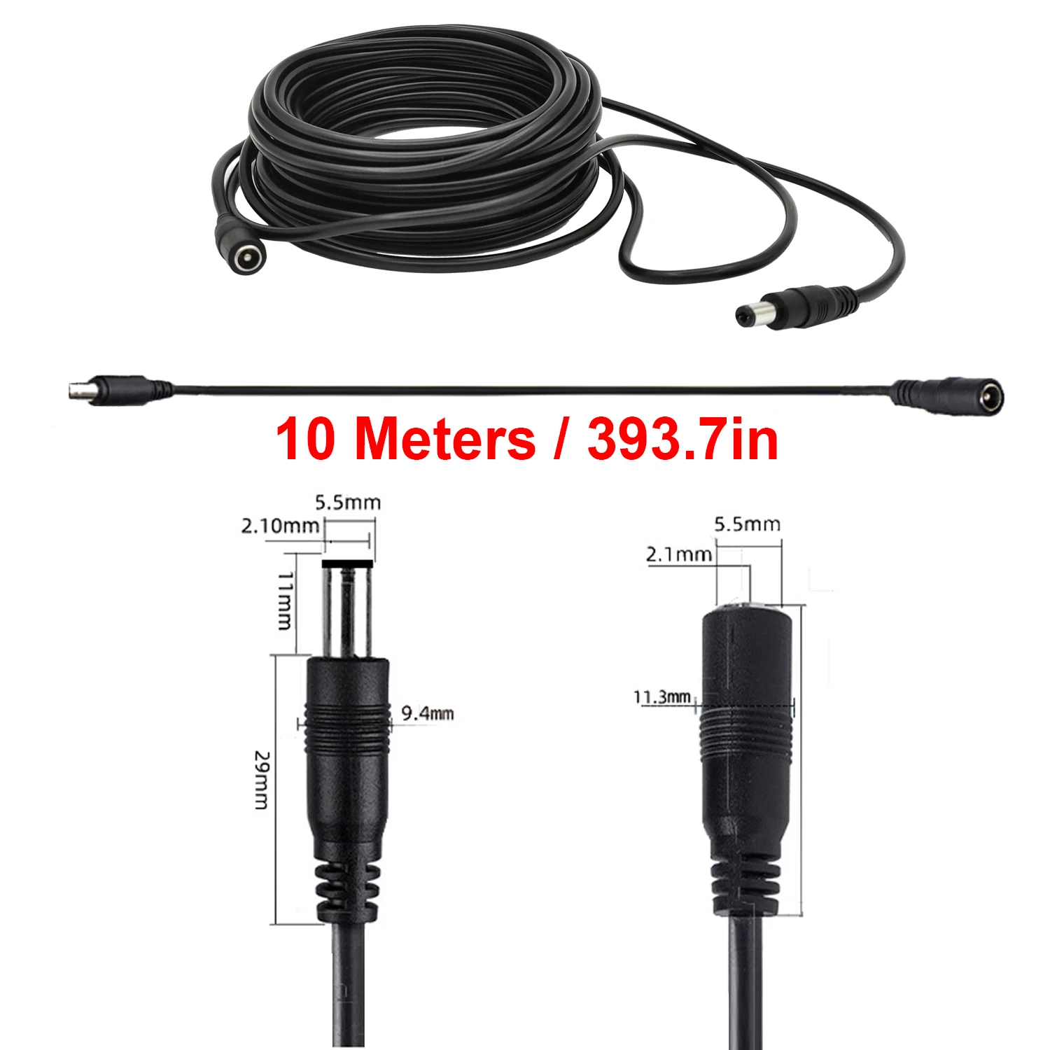2pcs 10 Meters Power Extension Cable 10M DC Wire 5.5mm*2.1mm Connector Male To Female For LED Lamp CCTV Camera Power Cable Cord