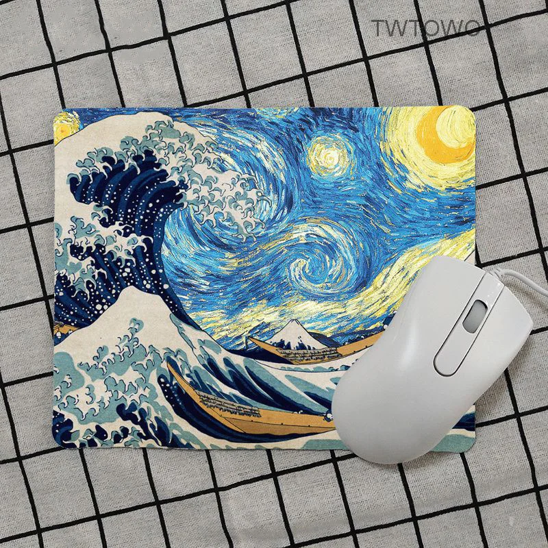 Mousepad Hot Sell Small Size Mousepads Anti Slip Natural Rubber Gamer Art Japanese Wave Office Decoration Carpet Keyboard Pad