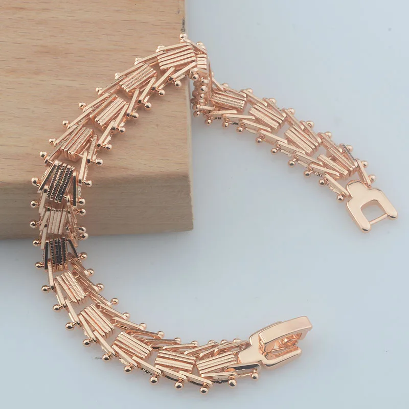 Women Carve Beads Geometric Rose Gold Color Strand Round Ball Chains Bracelets