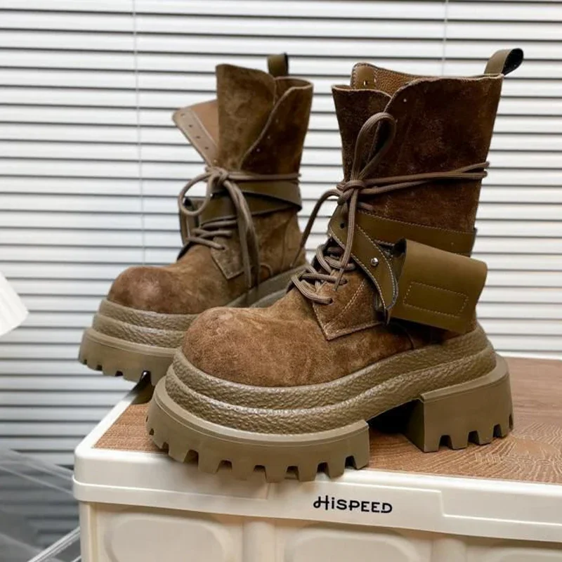 الخريف والشتاء أحذية قصيرة جديدة للنساء، البريطانية سميكة سوليد عالية الارتفاع منتصف طول الأحذية، المألوف الرجعية متجمد أحذية قصيرة #1