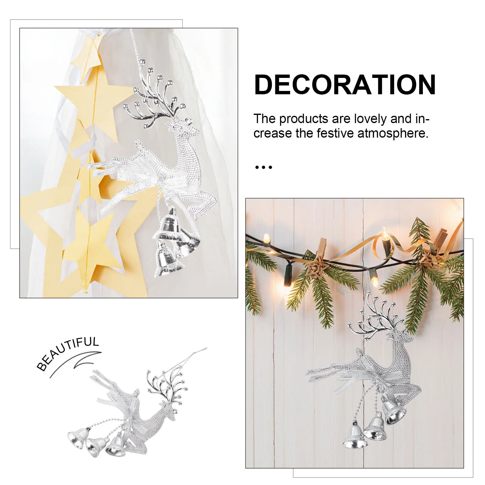 

5Pcs Christmas Pendant Reindeer Hanging Decor Silver Elk Shape Xmas Tree Ornament Perfect Holiday Decoration Christmas Pendant