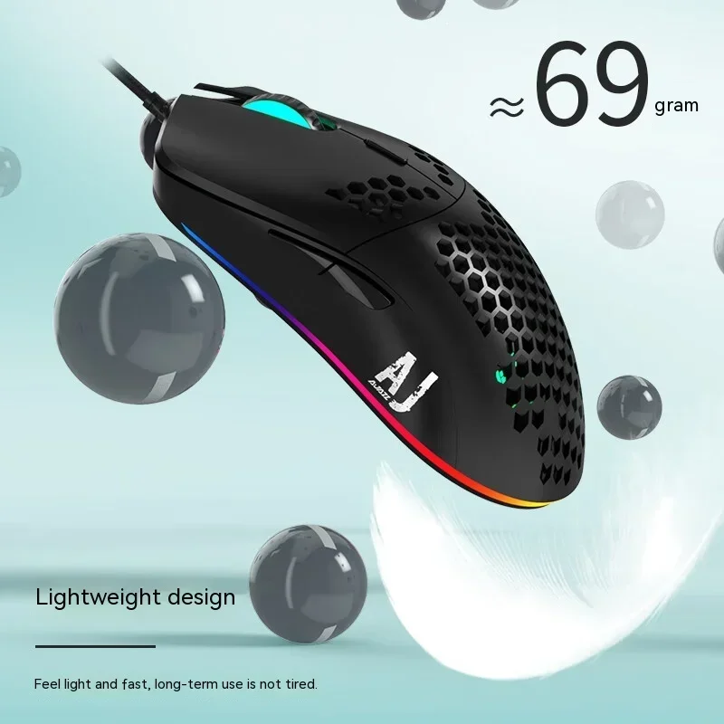 Ajazz Aj390 Wired Hollow-carved Design Mouse Gaming Mouse Paw-3338 69g Lightweight Mouse Rgb Mouse 16000dpi 1000hz 400ips Black