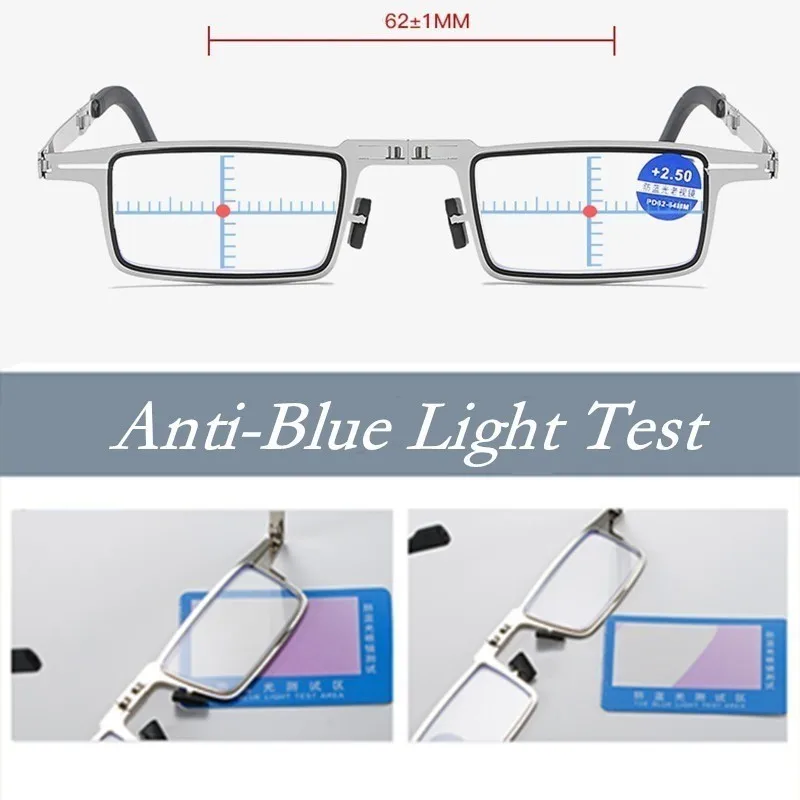 Retro Folding Reading Glasses for Men / Women Metal Frame Anti-blue Light Eyeglasses with Free Case