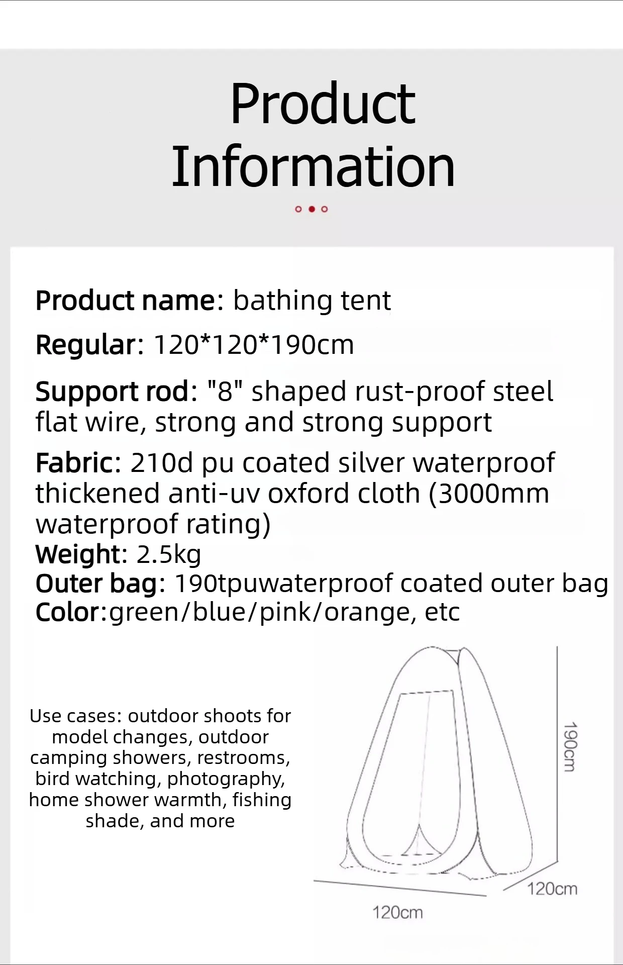Tragbares Camping-Badezelt, Umkleidezelt, mobile Toilette, Außendusche, Camping, schnelles Aufstellen, kein Badezimmer zum Aufbauen erforderlich – Detail 9
