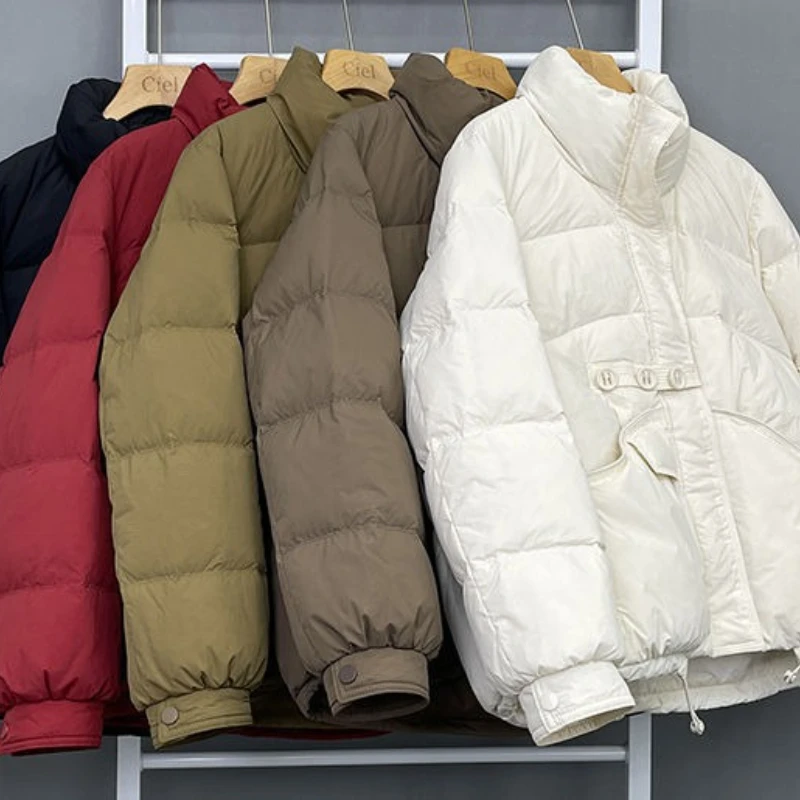 Women  Korean  Loose Fit  White Duck Down  Feather Down Jacket  Short  Jacket Warm  Standing Collar  Light Leisure Elegant Sweet