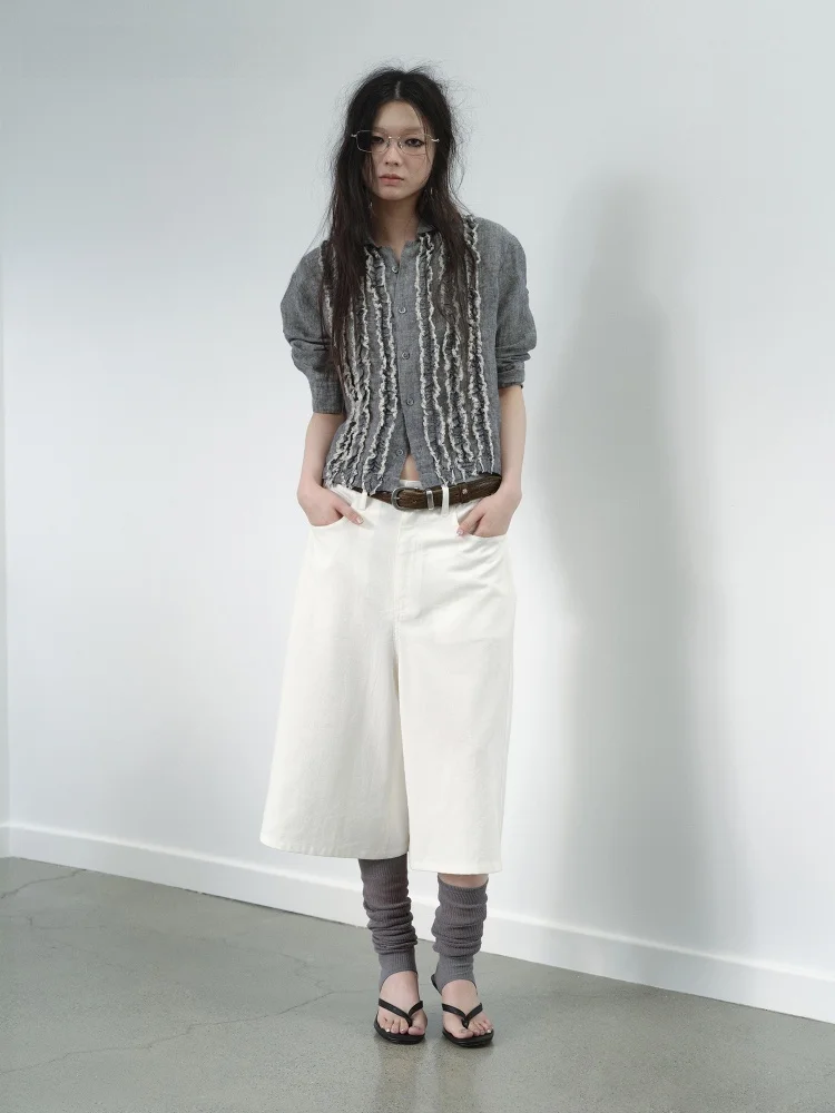 

VERMO Vintage Washed Pure Linen Shirt Short Sleeve Cuffed Sleeve Seven-Five Sleeve Women's Fashion Original Design Slim Fit