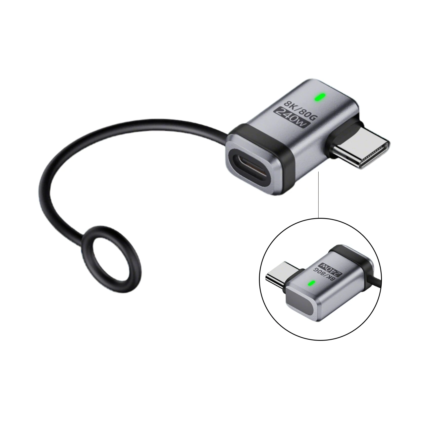80Gbps USB Type C Bidirectional Extender Adapter 240W PD Fast Charging 8K@60Hz Video for Thunderbolt5/4 Type-C Devices-Silver
