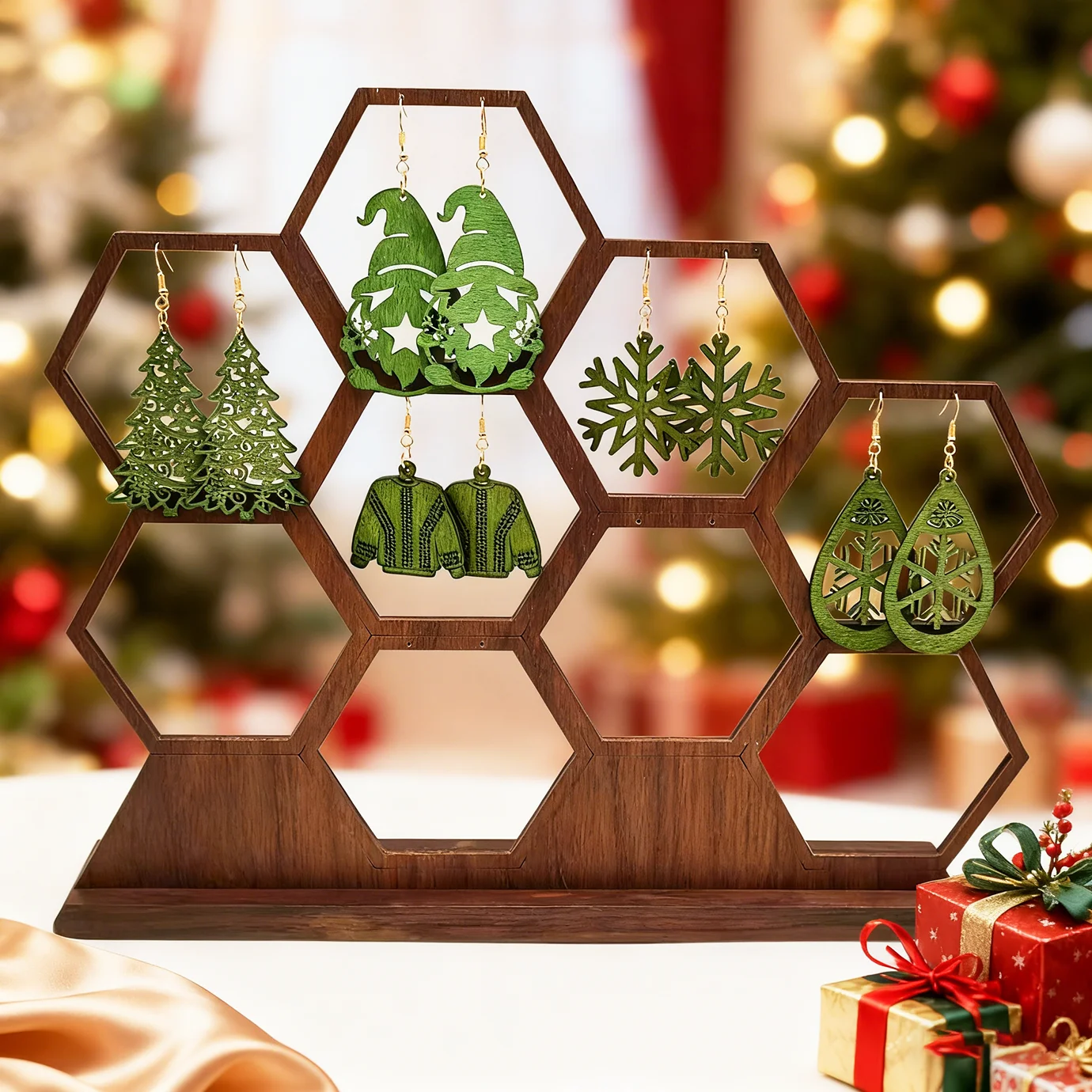 5-teiliges Weihnachts-Element-Design-Ohrring-Set, Weihnachtsbaum-Schneeflocken-Ohrringe mit ausgehöhltem Design für den Winter für Mädchen