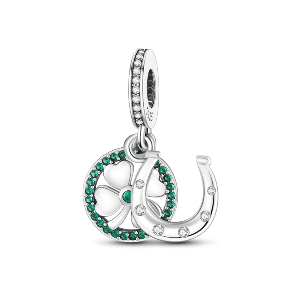 2024 New 925 Sterling Silver Hot Sale Lucky Four-Leaf Clover Flower Dangle Beads  Fit Pendant Charms Bracelet  DIY Jewelry Gift