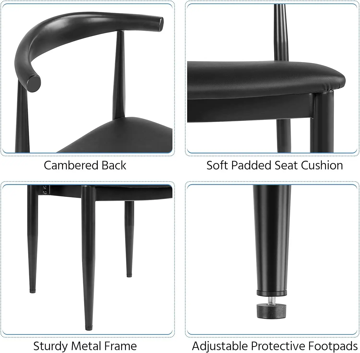 2Pcs Dining Chairs Mid  Armless With Backrest Fabric Leather Seat Metal Legs For Kitchen Living Room Chair - Black