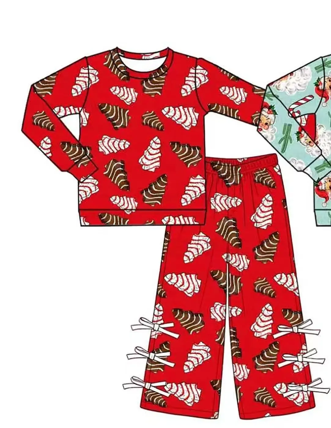 New Girls Christmas Outfits Xmas Tree Cake Vintage Santa Candy Cane Cactus Long Sleeve Top Leg Pants Set