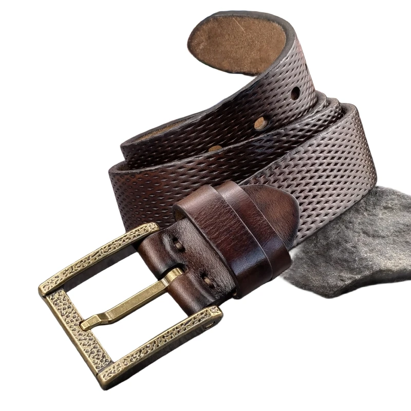 

Retro Solid Brass Belt Buckle Luxury Super Thick Genuine Leather Belt For Men Ceinture Wide Vintage Waist Men's Belt MBT0118