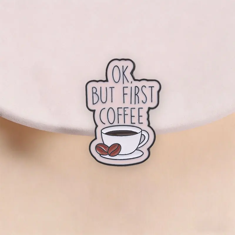 Coffee Quote Enamel Brooch Cute Cup Bean Pattern Lapel Badge Pin Decor for Jacket Backpack Coffee Enthusiast Gift