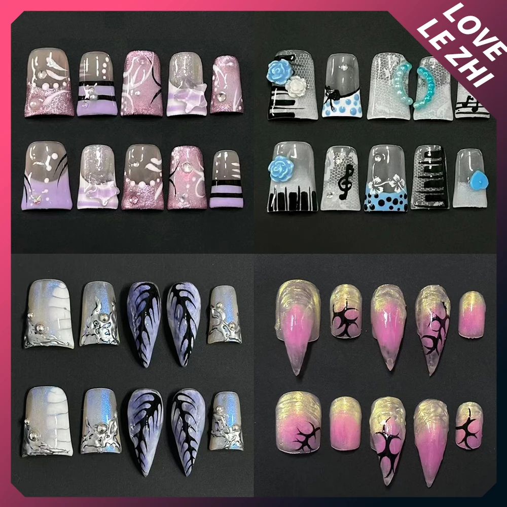 

Europe America Spice Girl Handmade Duck Bill Dragon Claws Press On Nails Sweet Cool Flower Wing Diamond Bowknot Stars Fake Nails