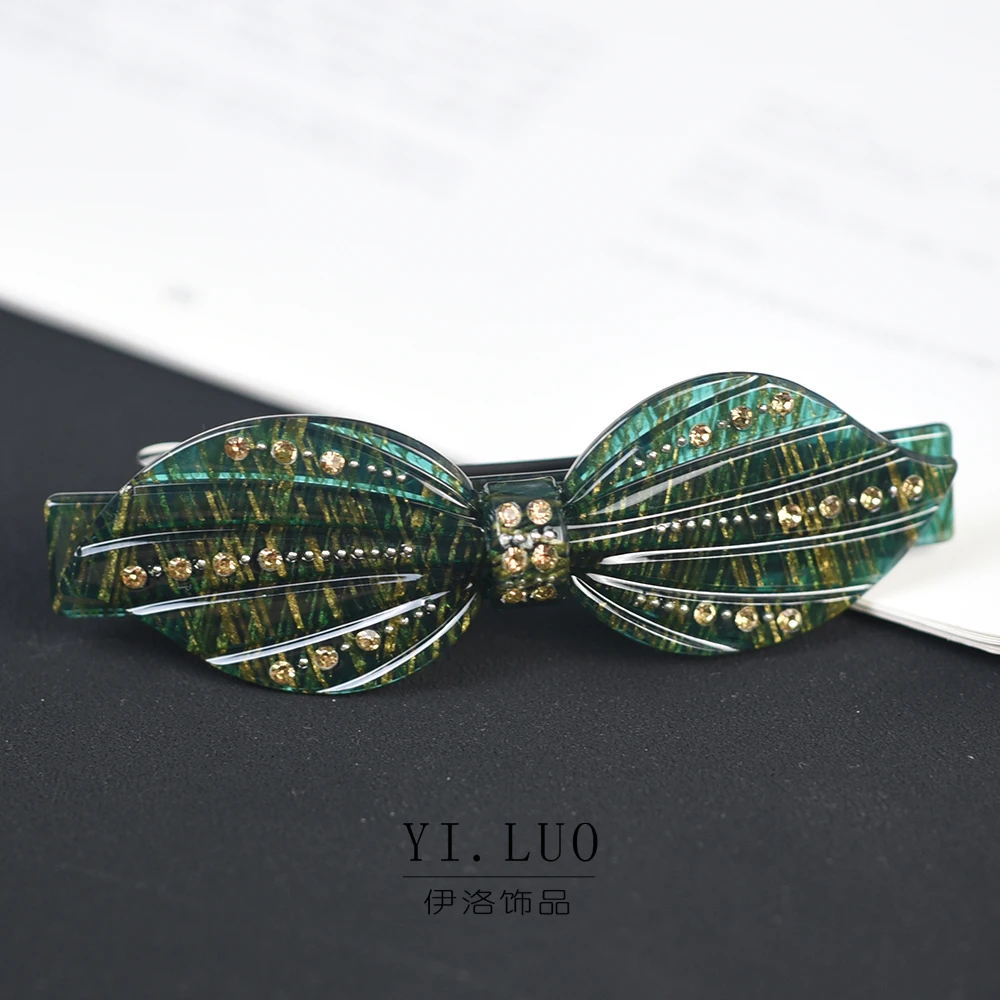 Women Headwear Good Quality Cute Hair Clip Bow Hair Barrette  Acetate Fashion Rhinestone Hair Accessories For Women