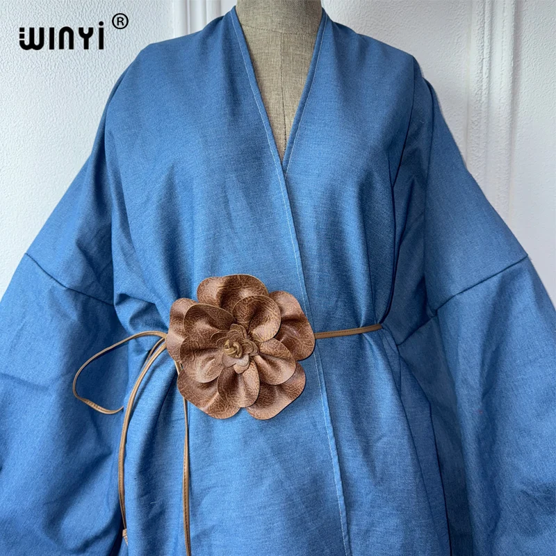 WINYI Kimono denim Cardigan maxi Dress elegant Party Swimming beach Cover Up dress abaya short dresses denim jacket woman