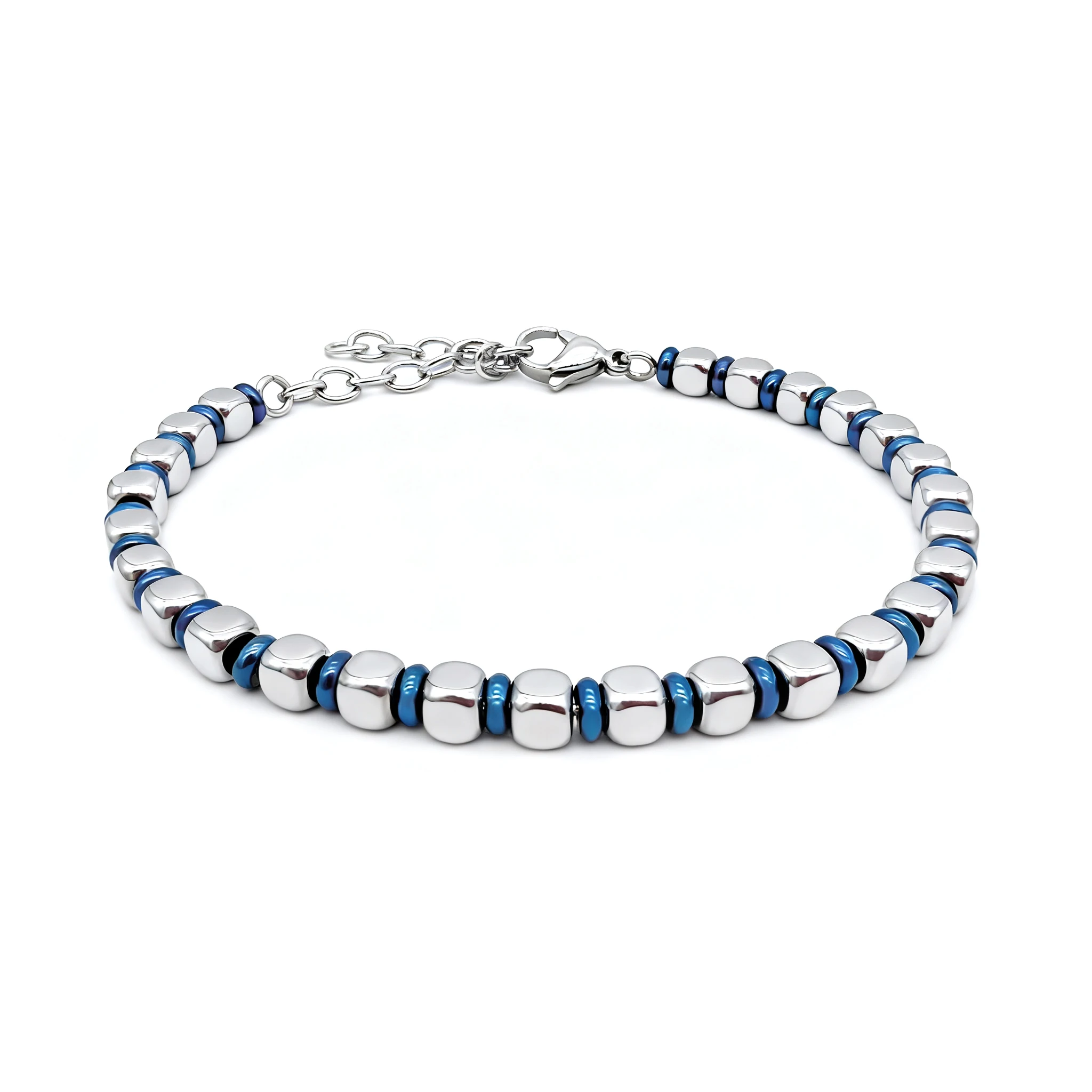 

Мужской браслет из нержавеющей стали Runda, 3 мм, с круглым синим регулируемым размером 22 см, модные ювелирные украшения ручной работы, браслет из бусин