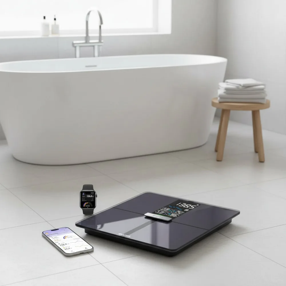 

Smart Body Scale with BMI, Fat, Muscle Tracking - Large Display Syncs with Fitness Apps, 450lb Capacity