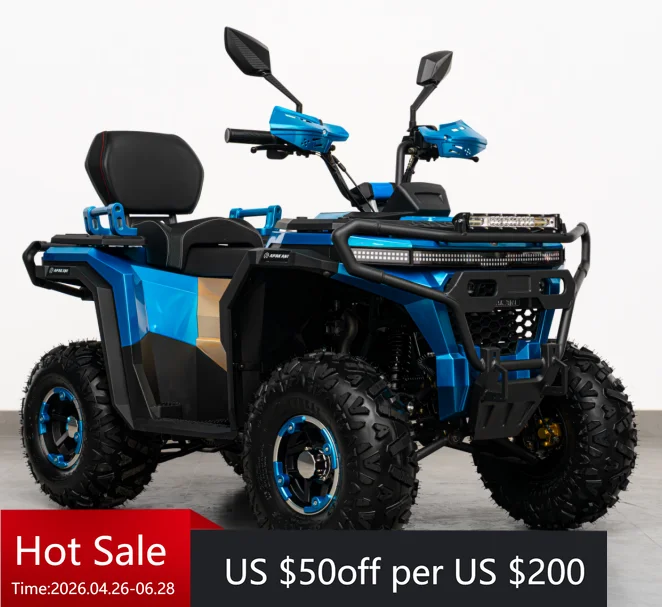 

High-performance gas-powered all-terrain quad motorcycle with chain drive 4-stroke engine 125cc 50-75km/h all-terrain tires, fro