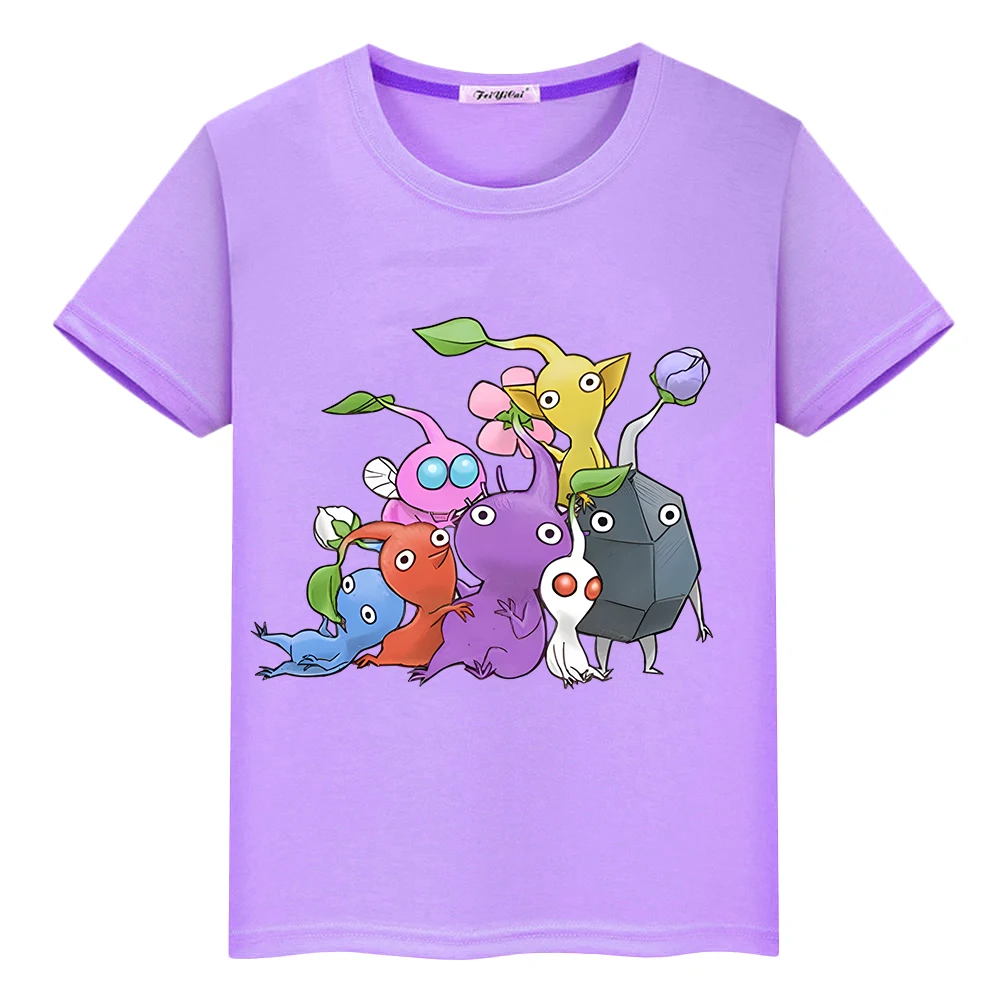 Pikmin Print 100%Cotton T-shirt Short boy girl clothes Cute Tops pride tshirt Summer cartoons Tshirt anime Tees y2k kid Day gift